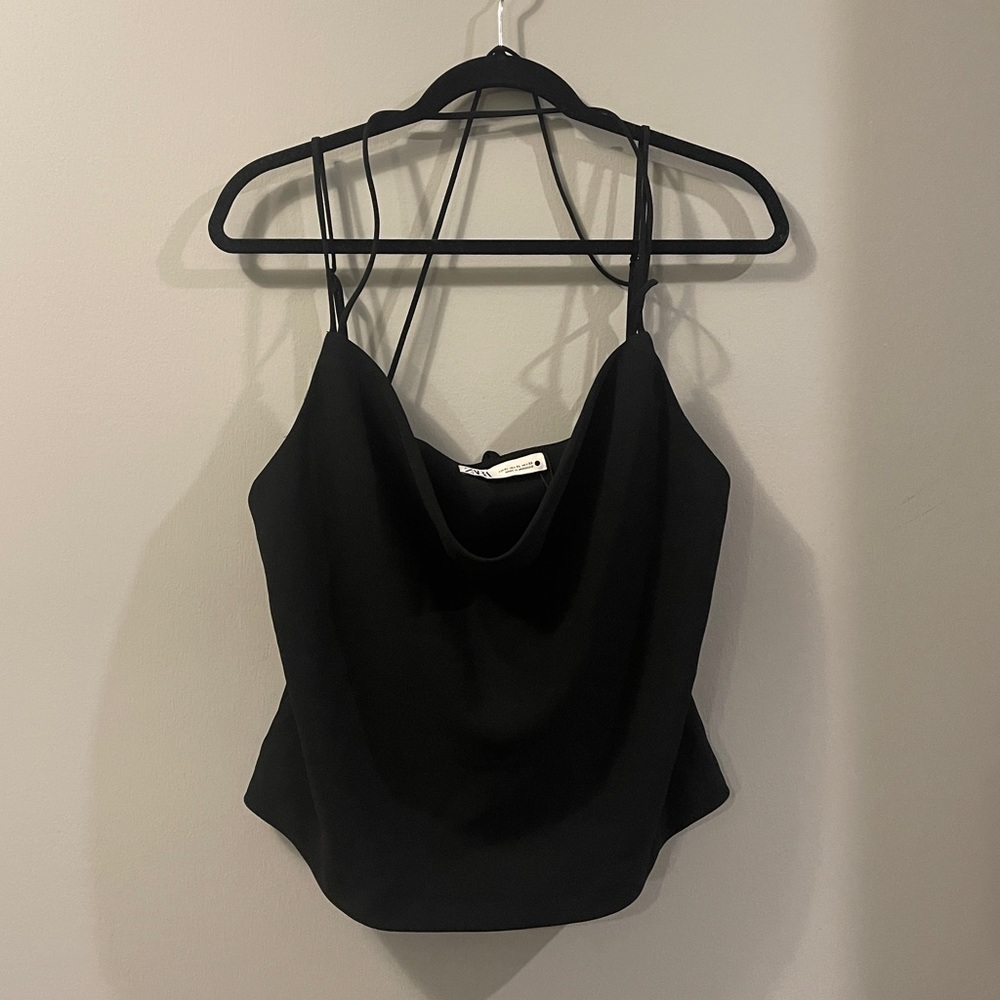 Zara NWT Black Strappy Crop Top